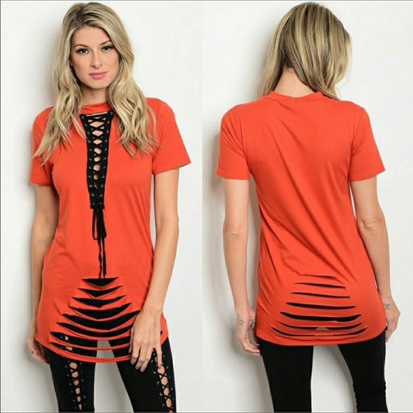 NWT- super soft red/orange w/black lace up top - Picture 2 of 7